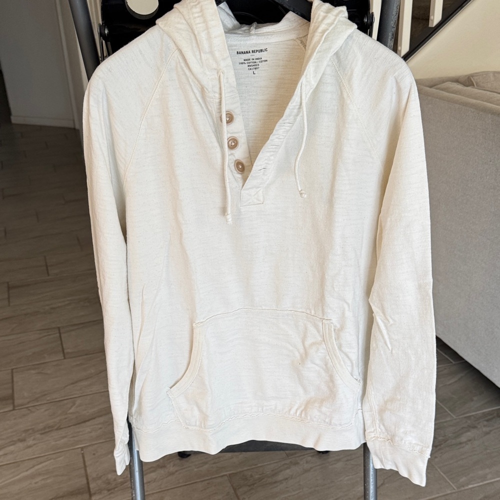 Banana Republic Cream Hooded Sweatshirt with Buttons